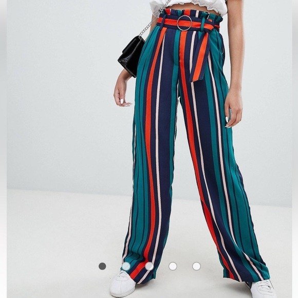 Bershka multi stripe tie d ring wide leg pants Size 6 - Picture 1 of 15